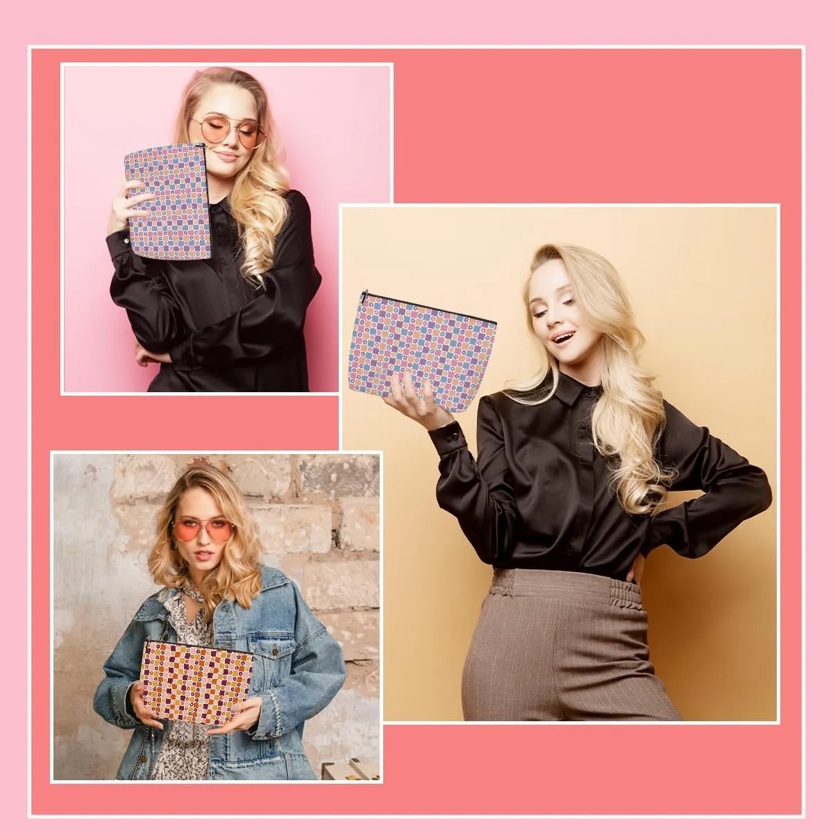 2 Pieces Makeup Bag Colorful Checkerboard Daisies Aesthetics Skincare Bag Travel Toiletry Bag Makeup Pouch Cosmetic Bag Birthday Christmas Friendship Gifts for Women Aunt Girls Mom Friends Manager