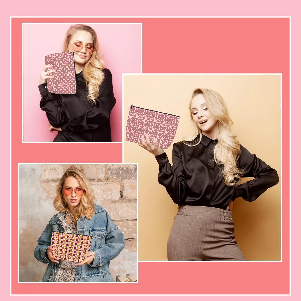 2 Pieces Makeup Bag Colorful Pink Checkerboard Daisies Aesthetics Skincare Bag Travel Toiletry Bag Makeup Pouch Cosmetic Bag Christmas Birthday Friendship Gifts for Women Bestie Coworker Teacher