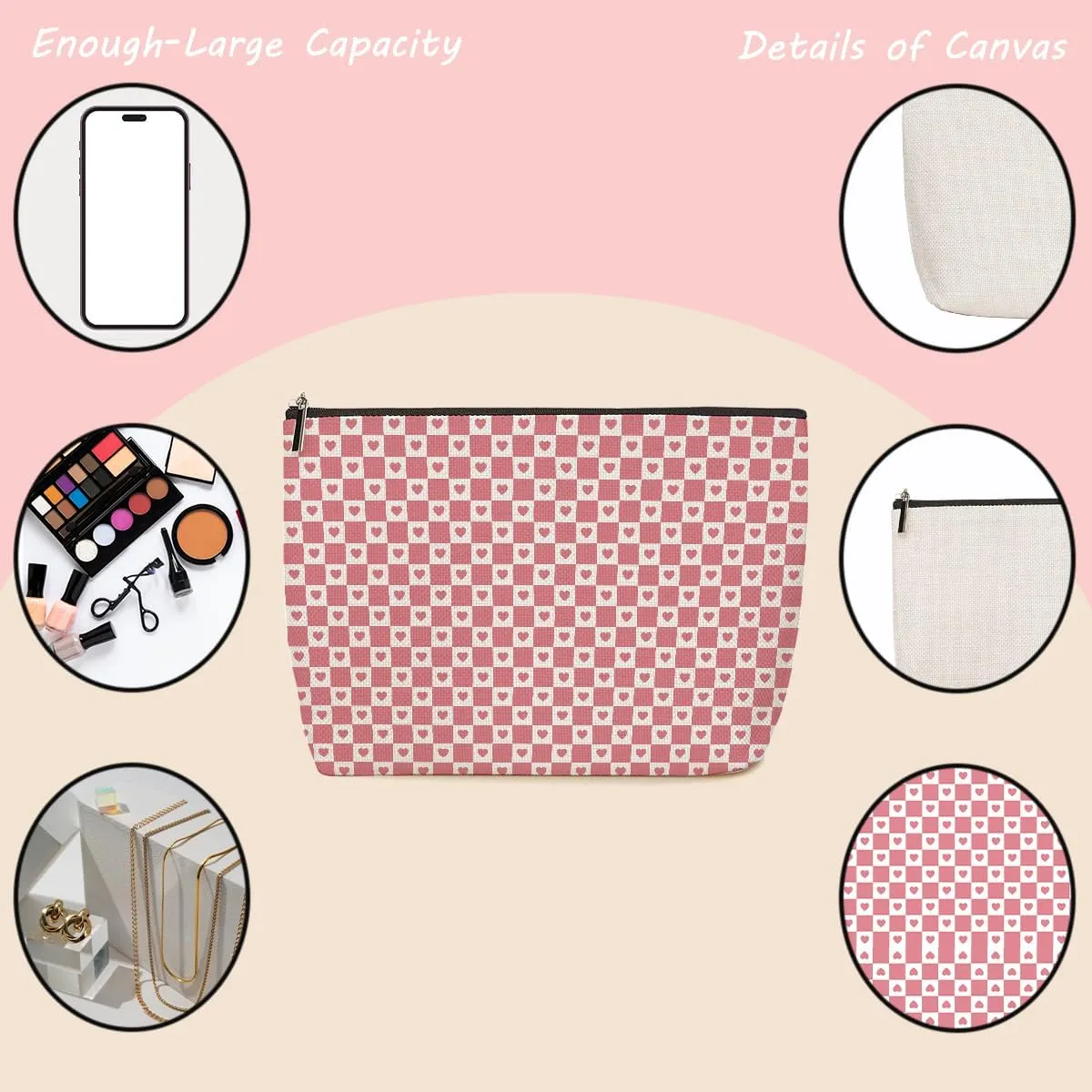 2 Pieces Makeup Bag Colorful Rainbow Checkerboard Heart Aesthetics Skincare Bag Travel Toiletry Bag Makeup Pouch Cosmetic Bag Friendship Thank You Gifts for Women Aunt Girls Coworker Manager