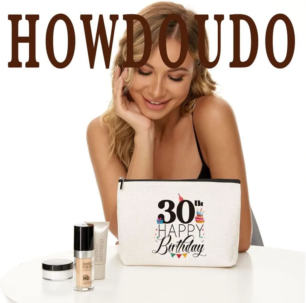 30th Birthday Gifts for Her, Happy Birthday 30 Year Old Presents for Women Wife Mom Sister Aunt Friends Coworkers, Milestone Birthday Gift for Her, Cosmetic Bags Zipper Waterproof Makeup Bag