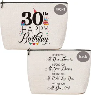 30th Birthday Gifts for Her, Happy Birthday 30 Year Old Presents for Women Wife Mom Sister Aunt Friends Coworkers, Milestone Birthday Gift for Her, Cosmetic Bags Zipper Waterproof Makeup Bag