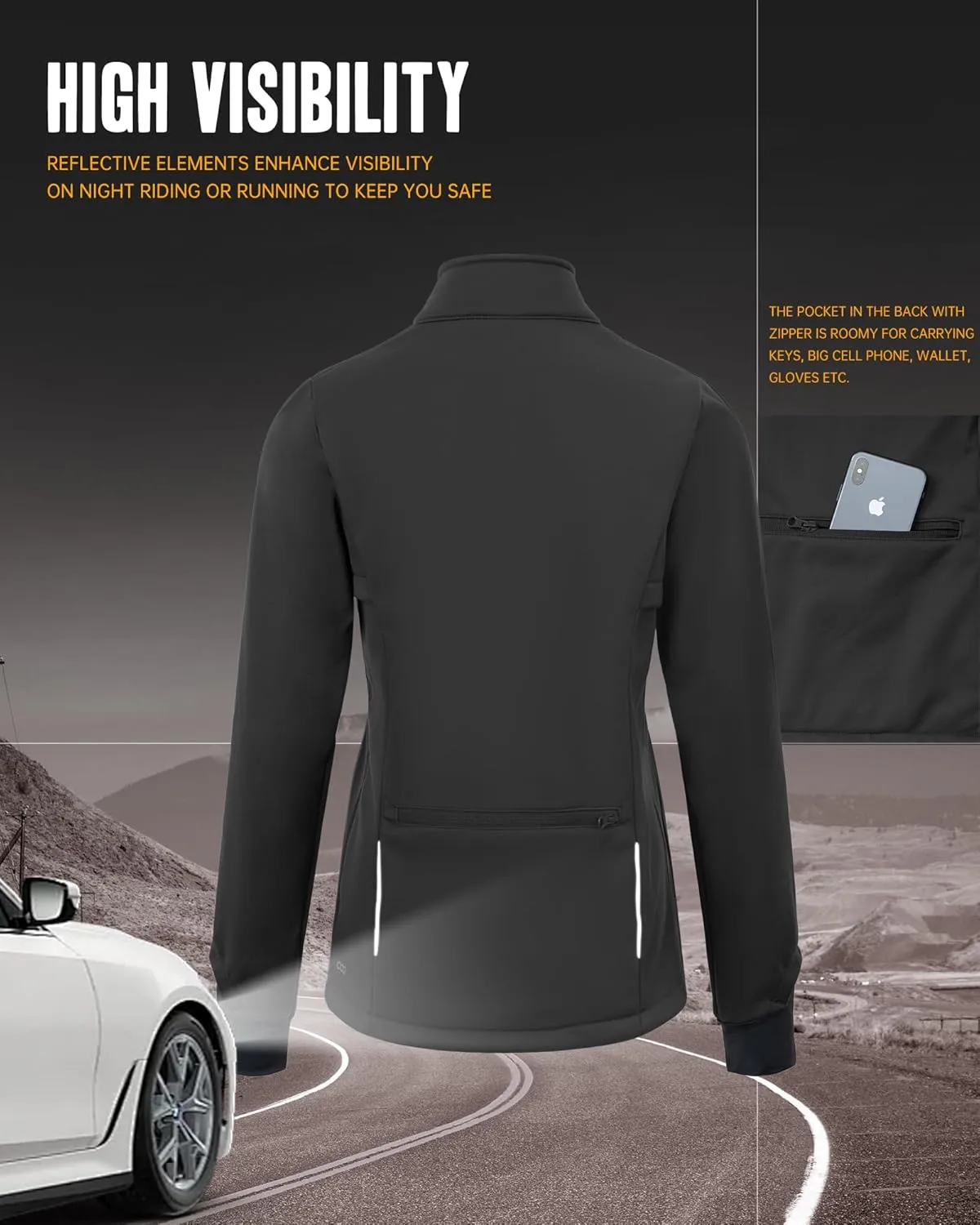 33,000ft Women's Waterproof Fleece Running Jacket Zip Up Athletic Winter Cold Weather Workout Cycling Track Jackets