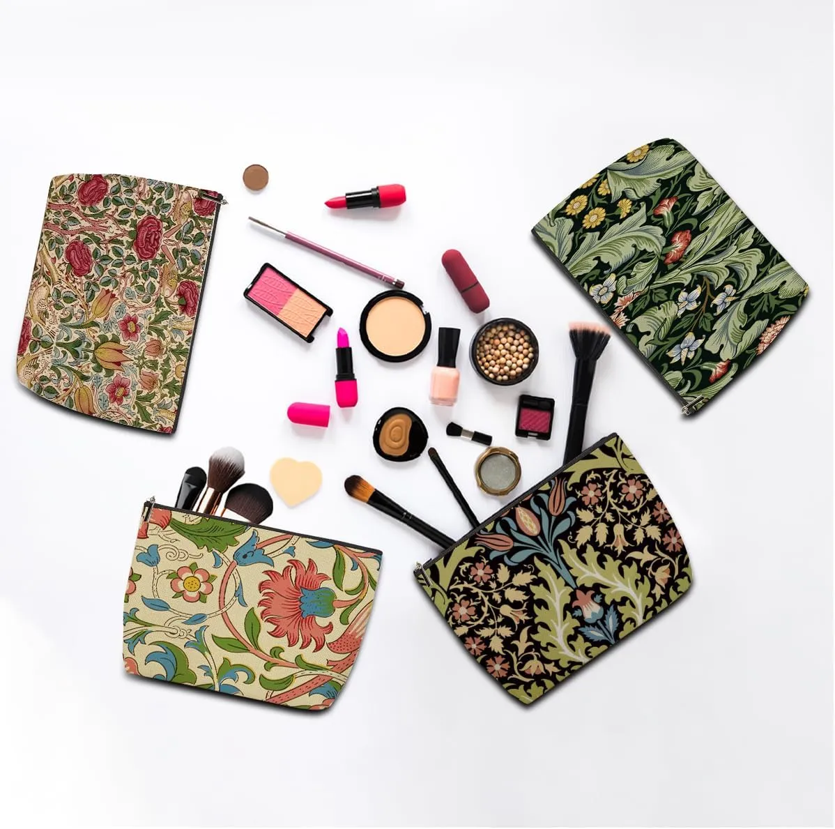 4 Pieces Makeup Bag Classic Flower Botanical Floral Aesthetics Skincare Bag Travel Toiletry Bag Makeup Pouch Cosmetic Bag Friendship Thank You Gifts for Women Aunt Girls Friends Bestie Manager Boss
