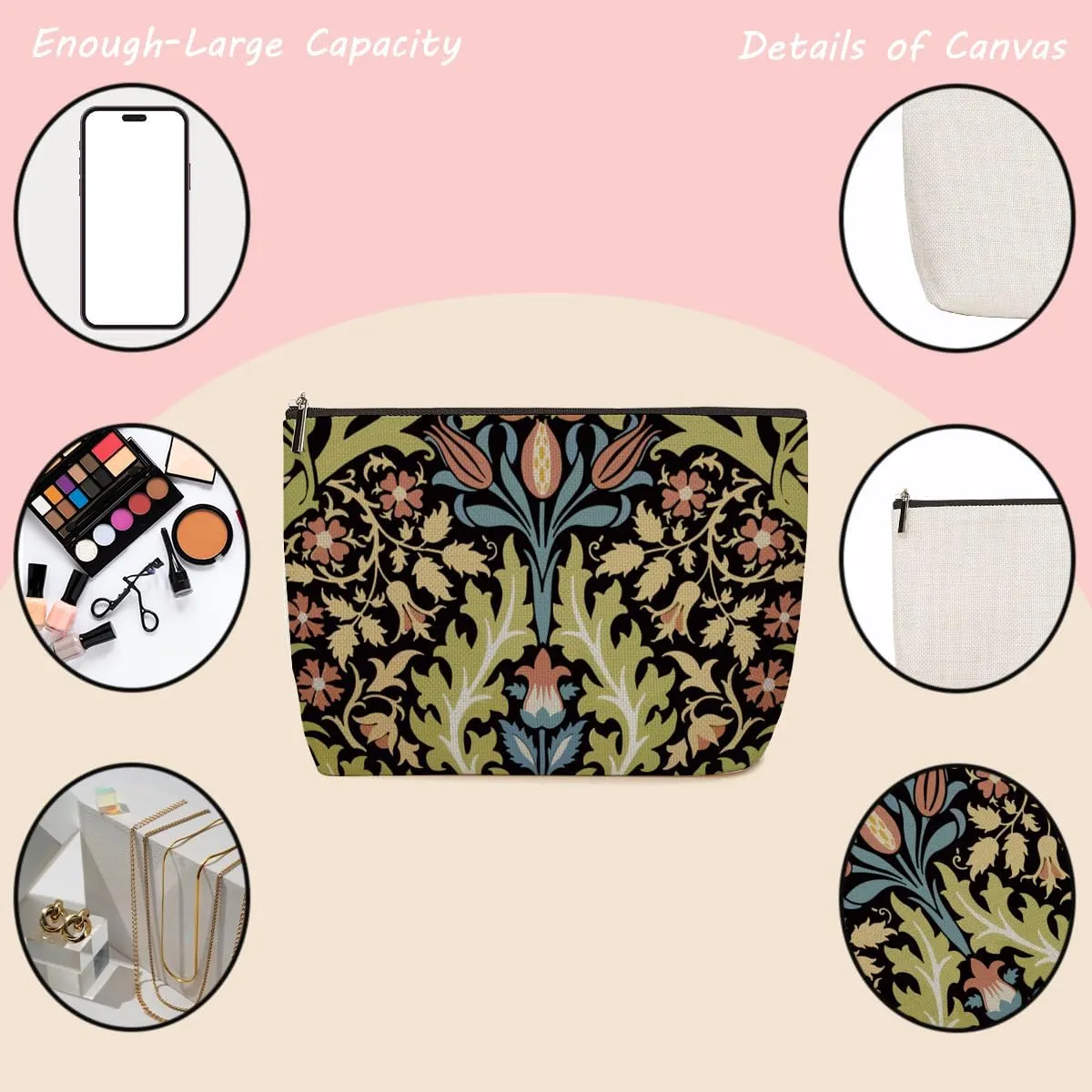 4 Pieces Makeup Bag Classic Flower Botanical Floral Aesthetics Skincare Bag Travel Toiletry Bag Makeup Pouch Cosmetic Bag Friendship Thank You Gifts for Women Aunt Girls Friends Bestie Manager Boss