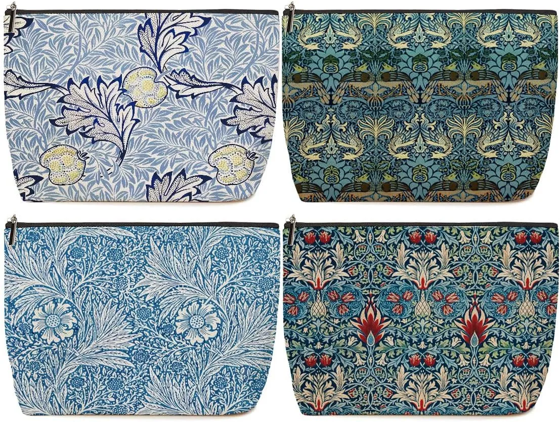4 Pieces Makeup Bag Classic Flower Botanical Floral Washable Skincare Bag Travel Toiletry Bag Makeup Pouch Cosmetic Bag Birthday Friendship Gifts for Women Supervisor Friends Bestie Coworker Manager