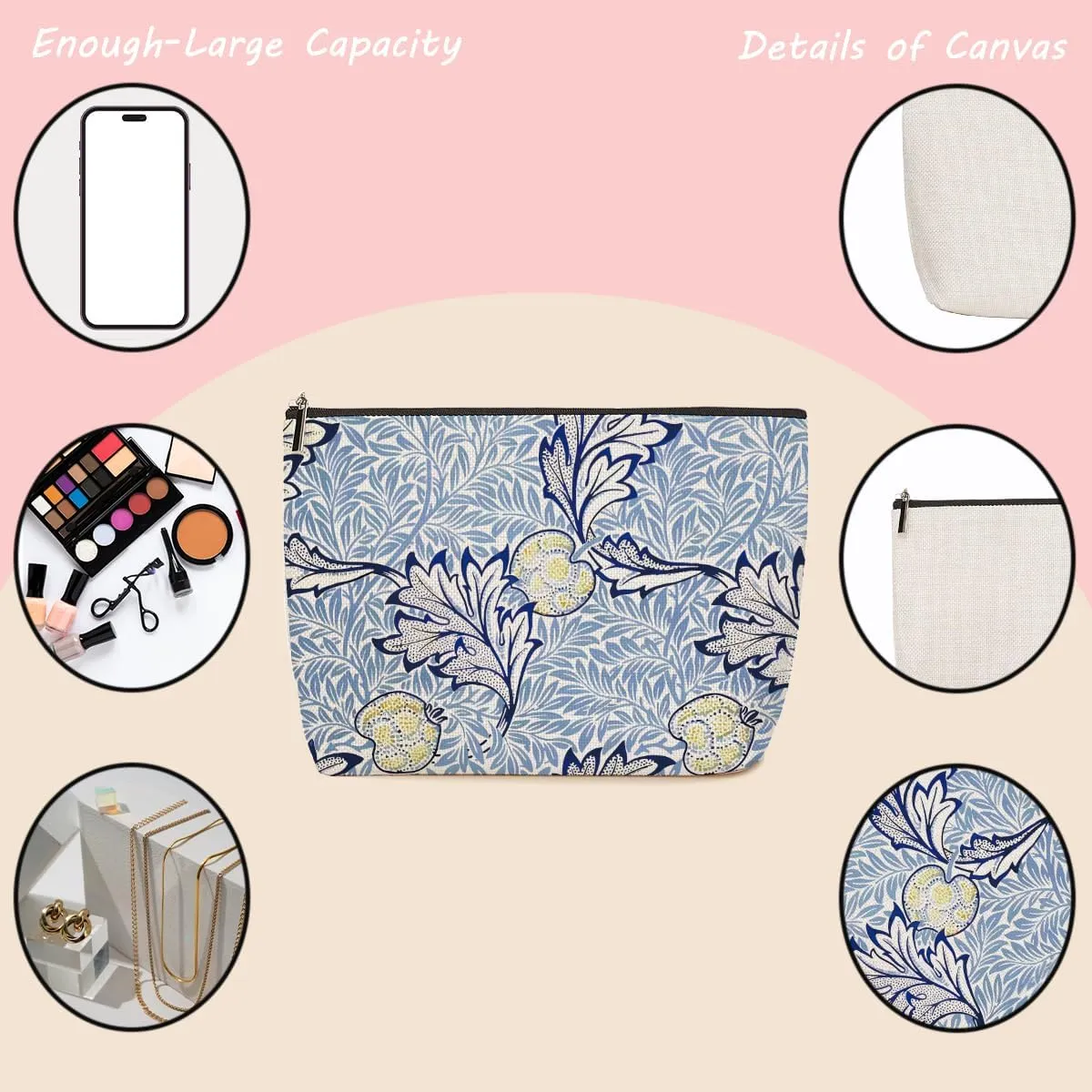 4 Pieces Makeup Bag Classic Flower Botanical Floral Washable Skincare Bag Travel Toiletry Bag Makeup Pouch Cosmetic Bag Birthday Friendship Gifts for Women Supervisor Friends Bestie Coworker Manager