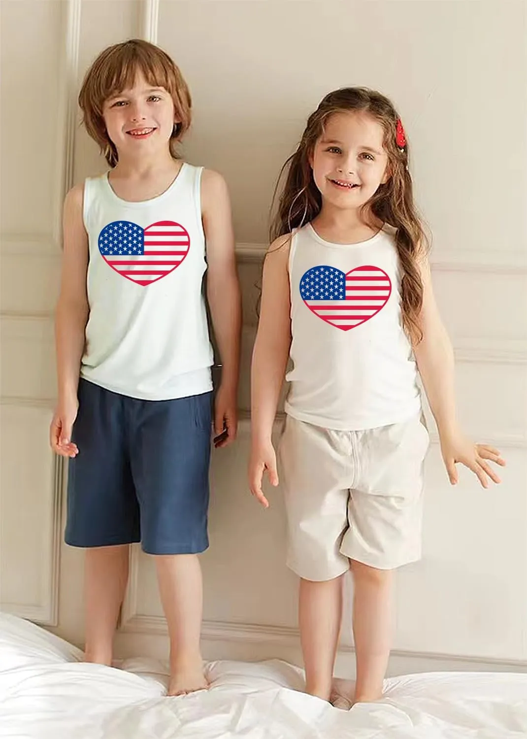 4th of July Tank Tops Boys Girls American Flag Shirts Kids Patriotic USA T-Shirt Cotton Sleeveless Tees Tops 1-7T