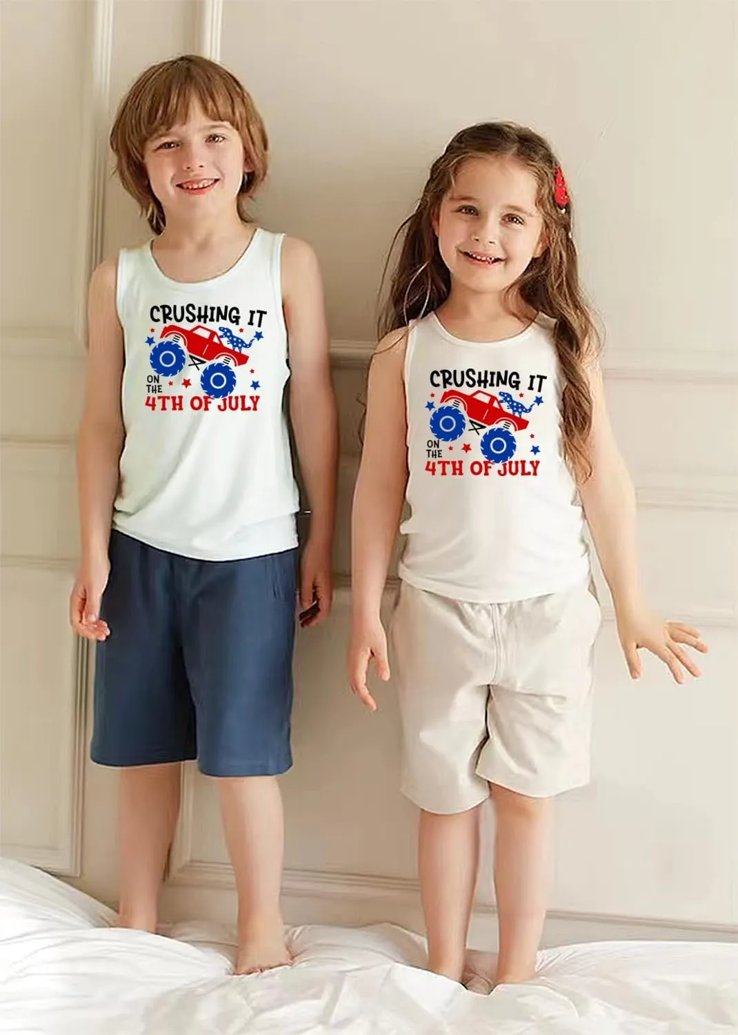 4th of July Tank Tops Boys Girls American Flag Shirts Kids Patriotic USA T-Shirt Cotton Sleeveless Tees Tops 1-7T