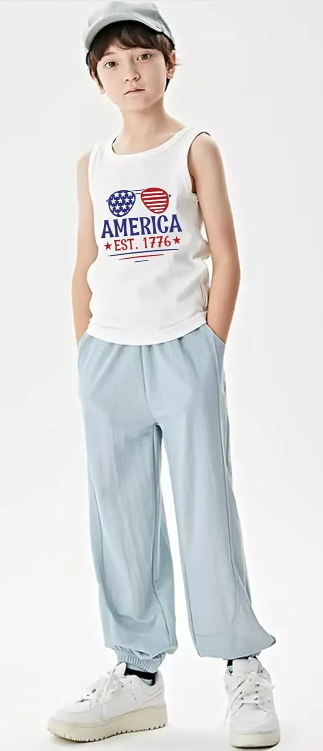 4th of July Tank Tops Boys Girls American Flag Shirts Kids Patriotic USA T-Shirt Cotton Sleeveless Tees Tops 1-7T