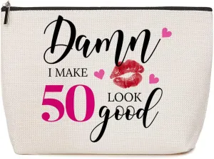 50th Birthday Gifts for Her Makeup Bag Cosmetic Bag Funny 1975 50th Birthday Gifts Travel Organizer Toiletry Bag Cool Gifts for 50 Year Old Woman Mother Sister Aunt Birthday Anniversary Mother's Day