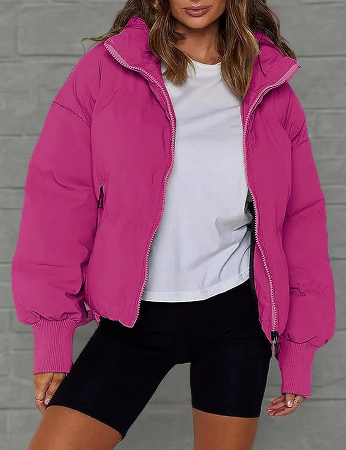 AMEBELLE Women Winter Thermal Baggy Stand Collar Full Zip Puffer Down Coats Jacket