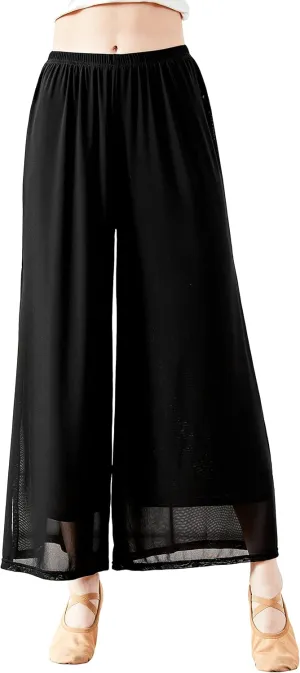 Angcoco Women's Double Layered Stretch Chiffon Dance Training Pants