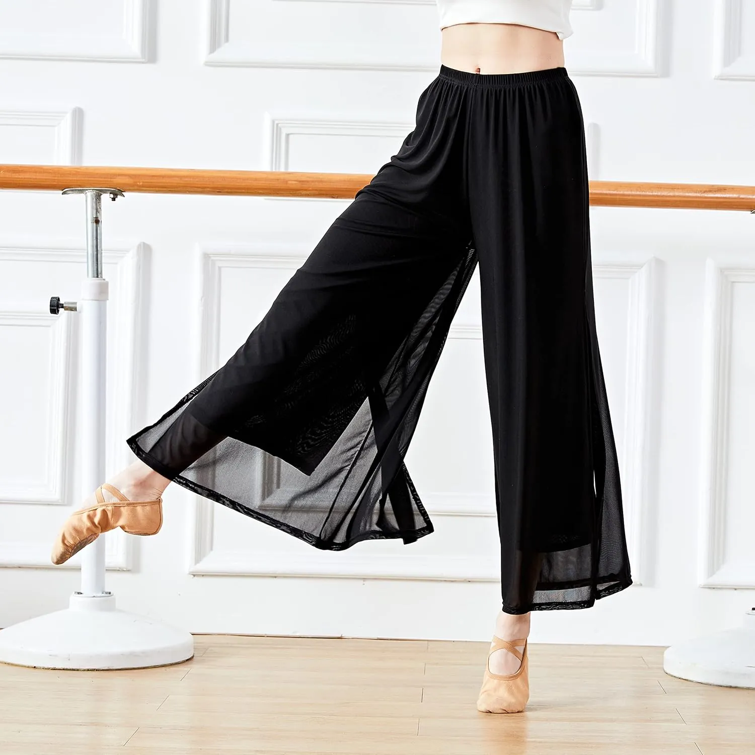 Angcoco Women's Double Layered Stretch Chiffon Dance Training Pants
