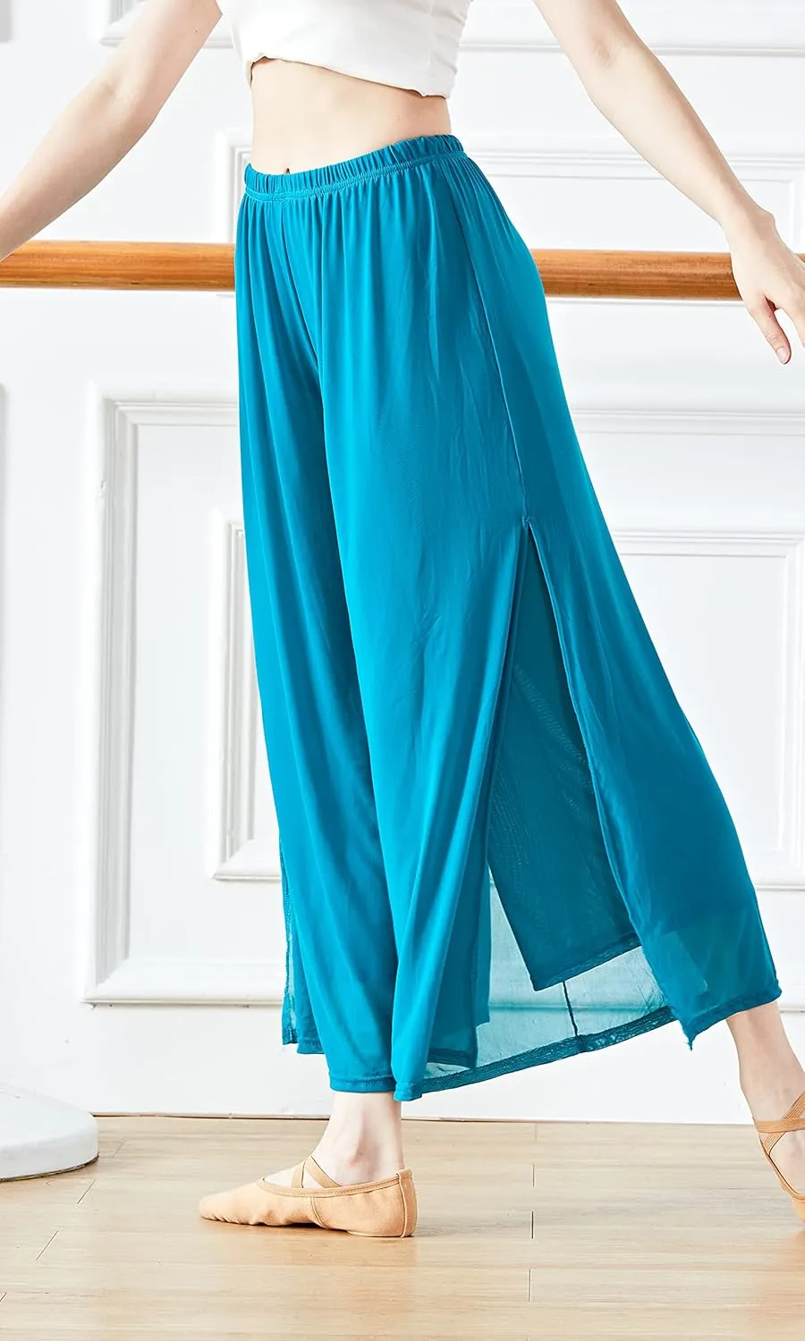 Angcoco Women's Double Layered Stretch Chiffon Dance Training Pants
