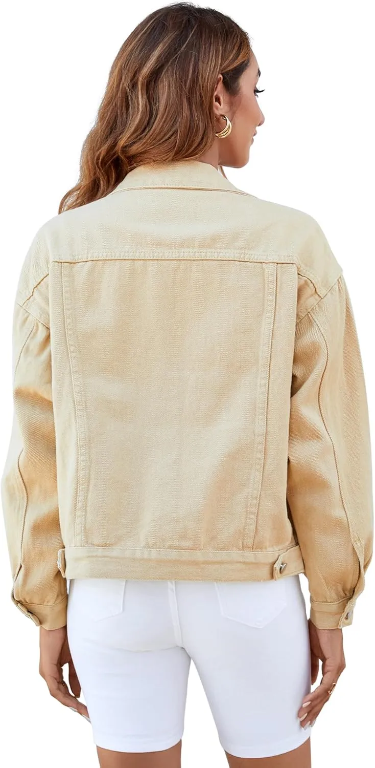 Atnlewhi Women's Long Sleeve Denim Jacket Casual Button Down Basic Jean Jackets with Pockets