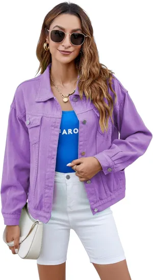 Atnlewhi Women's Long Sleeve Denim Jacket Casual Button Down Basic Jean Jackets with Pockets