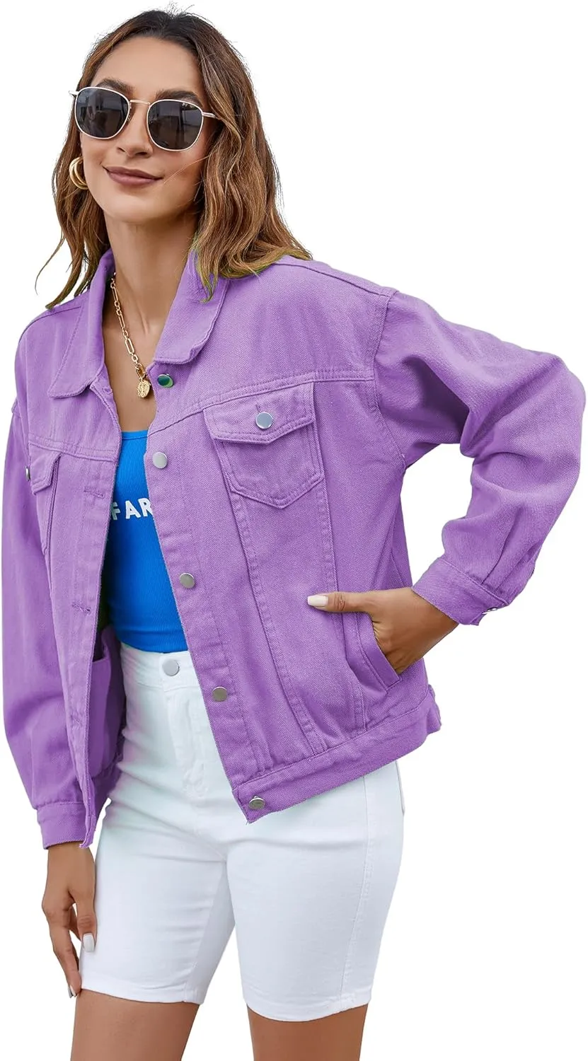 Atnlewhi Women's Long Sleeve Denim Jacket Casual Button Down Basic Jean Jackets with Pockets
