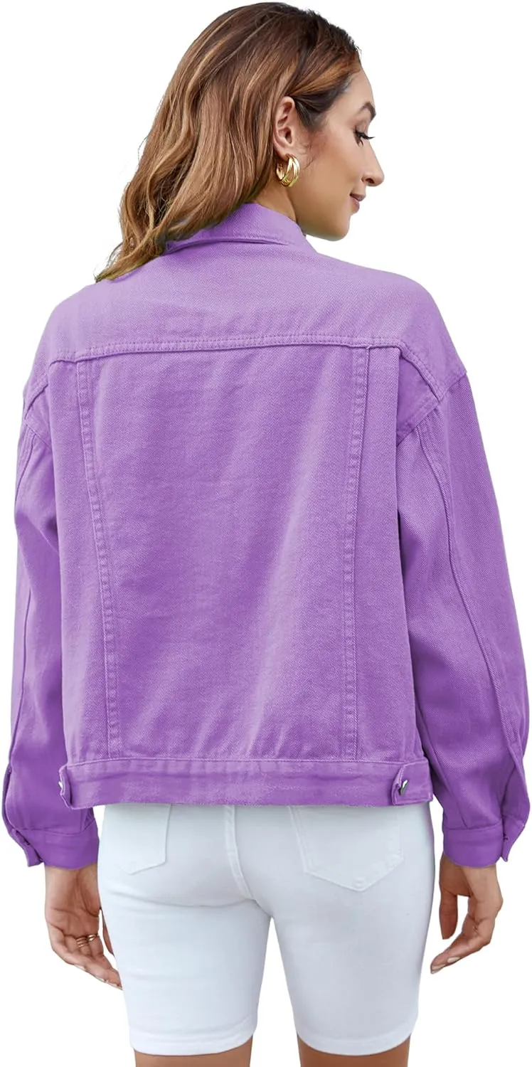 Atnlewhi Women's Long Sleeve Denim Jacket Casual Button Down Basic Jean Jackets with Pockets
