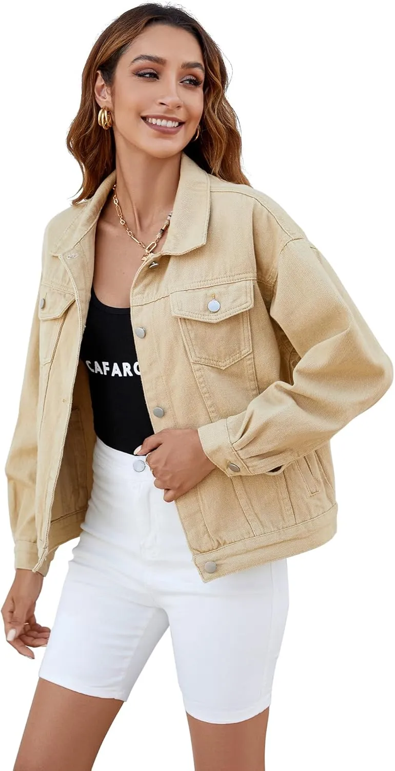 Atnlewhi Women's Long Sleeve Denim Jacket Casual Button Down Basic Jean Jackets with Pockets