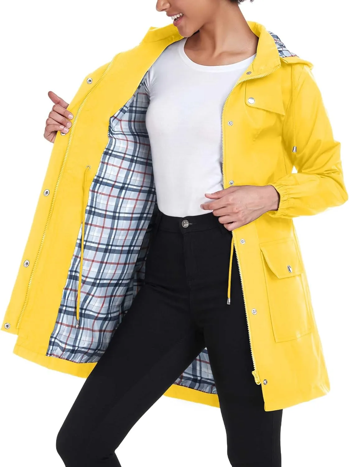 BBX Lephsnt Rain Coats for Women Waterproof Rain Jacket Lightweight Windbreaker Outdoor Hooded Trench Coat