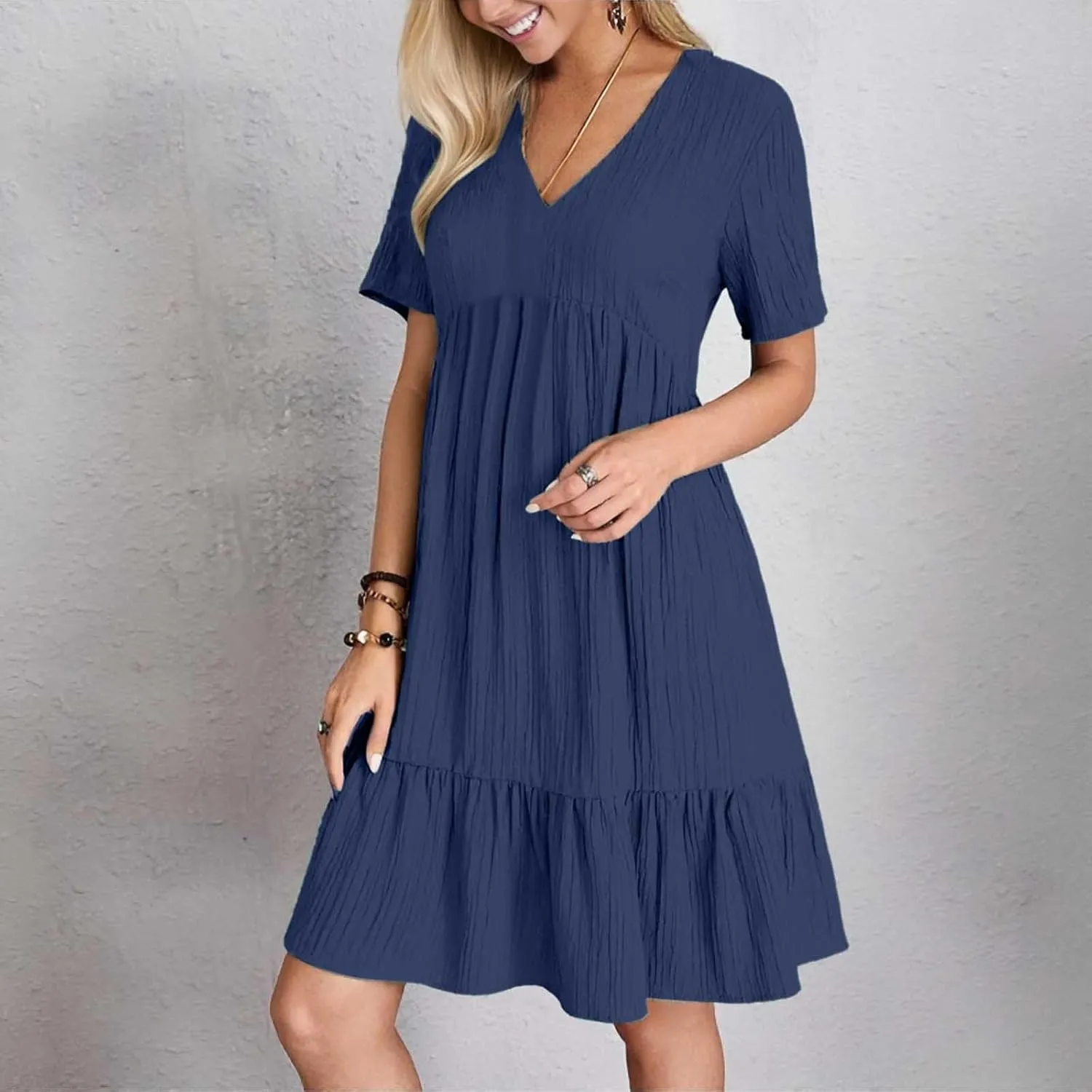 Beach Dresses for Women,2025 Summer V Neck Sleeveless Mini Dresses Ruffle a Line Short Dress Boho Flowy Sundress