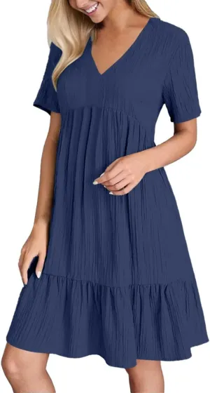 Beach Dresses for Women,2025 Summer V Neck Sleeveless Mini Dresses Ruffle a Line Short Dress Boho Flowy Sundress