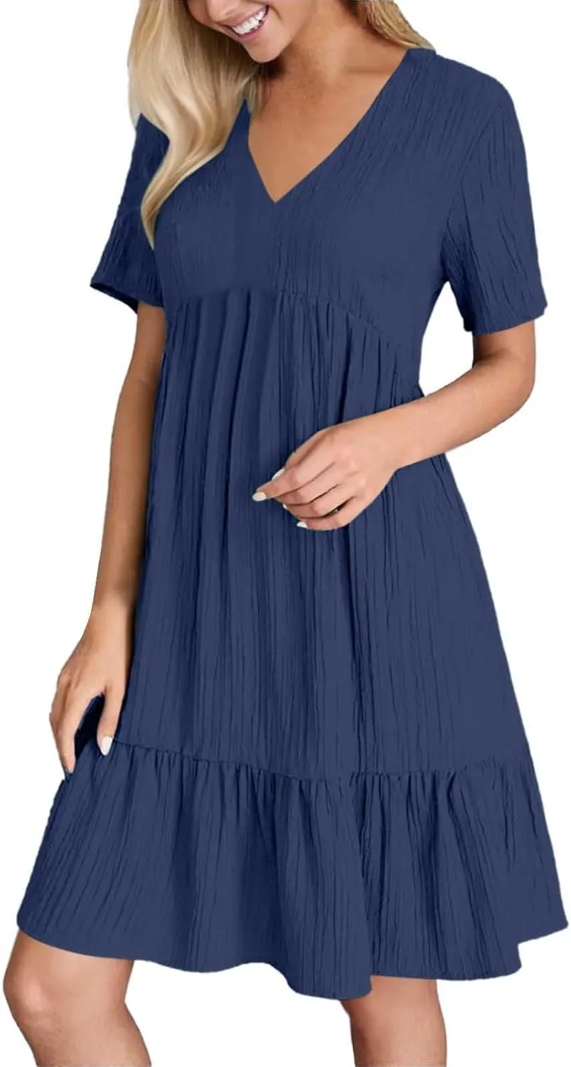 Beach Dresses for Women,2025 Summer V Neck Sleeveless Mini Dresses Ruffle a Line Short Dress Boho Flowy Sundress