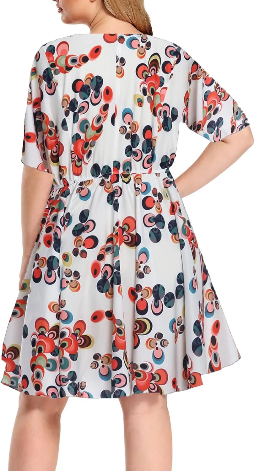 BEDOAR Summer Dress for Womens V-Neck Short Sleeve Elastic Waist Casual Midi Dress Irregular Hem Holiday Party Dresses