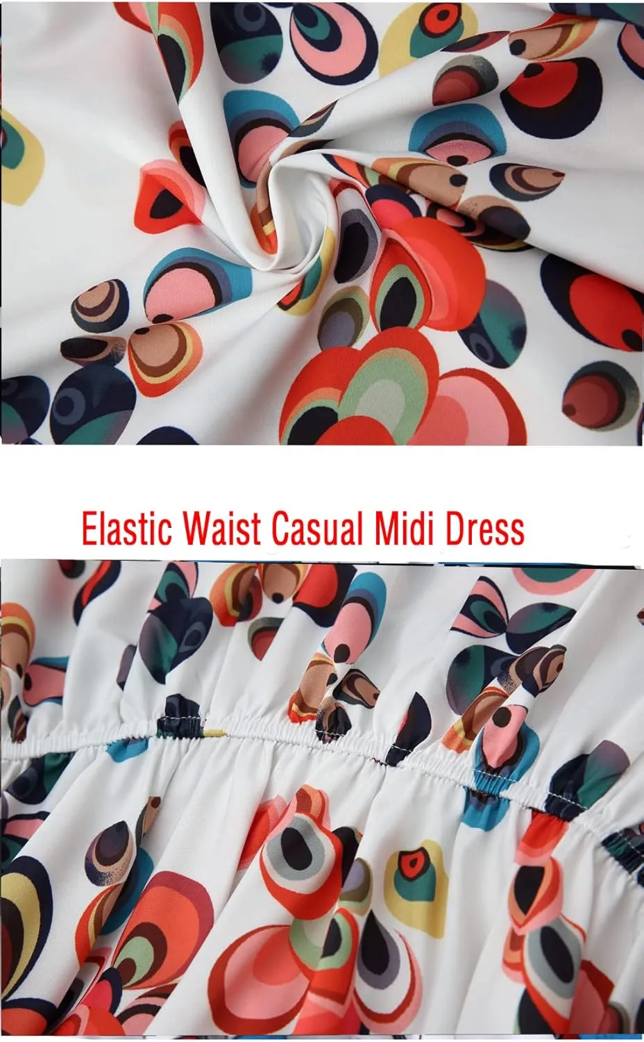 BEDOAR Summer Dress for Womens V-Neck Short Sleeve Elastic Waist Casual Midi Dress Irregular Hem Holiday Party Dresses