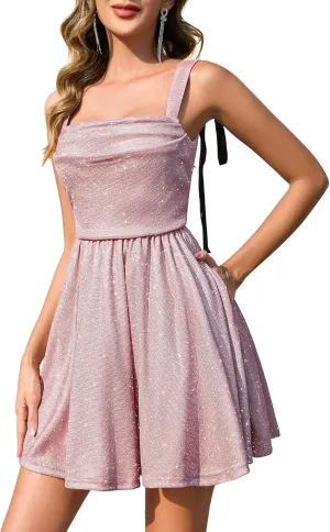 BeryLove Women Sequin Prom Dress Cocktail Sleeveless Sparkly Tie Party Mini Formal Dresses