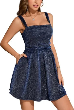 BeryLove Women Sequin Prom Dress Cocktail Sleeveless Sparkly Tie Party Mini Formal Dresses