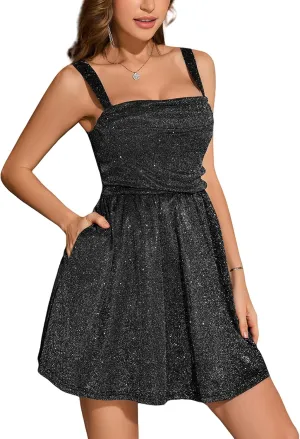 BeryLove Women Sequin Prom Dress Cocktail Sleeveless Sparkly Tie Party Mini Formal Dresses