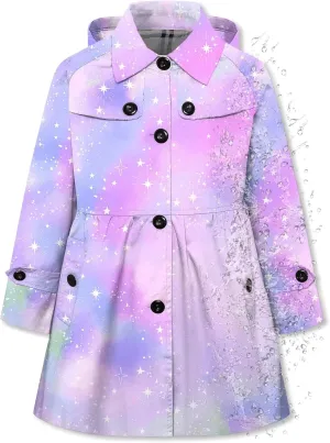 Betusline Girl's Hooded Rain Jackets Lightweight Print Waterproof Trench Coat Windbreaker Raincoats for Girls,2-14 Years