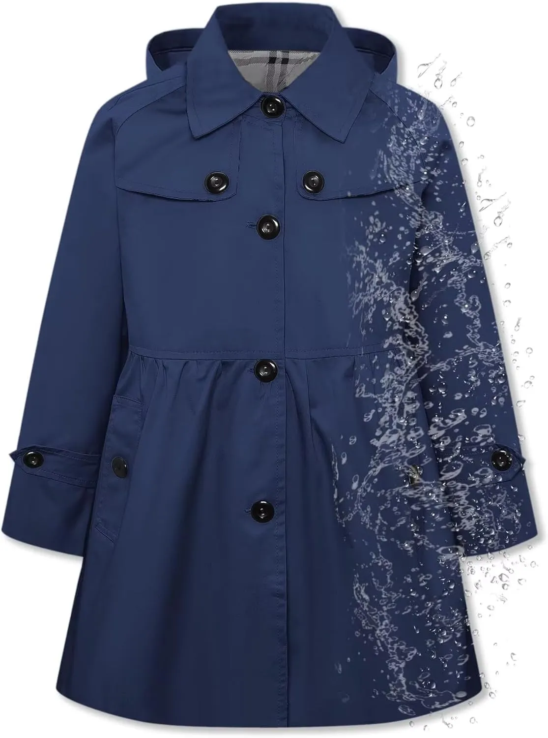 Betusline Girls Rain Jackets Lightweight Waterproof Hooded Trench Coat Windbreaker Raincoats for Girls,Waterproof-Navy Blue,7-8 Years