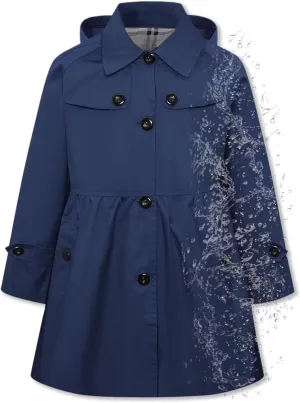 Betusline Girls Rain Jackets Lightweight Waterproof Hooded Trench Coat Windbreaker Raincoats for Girls,Waterproof-Navy Blue,7-8 Years
