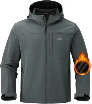 BGOWATU Men's Softshell Jacket Fall Winter Warm Fleece Lined Hooded Jacket Lightweight Windbreaker Casual Coats with Pockets