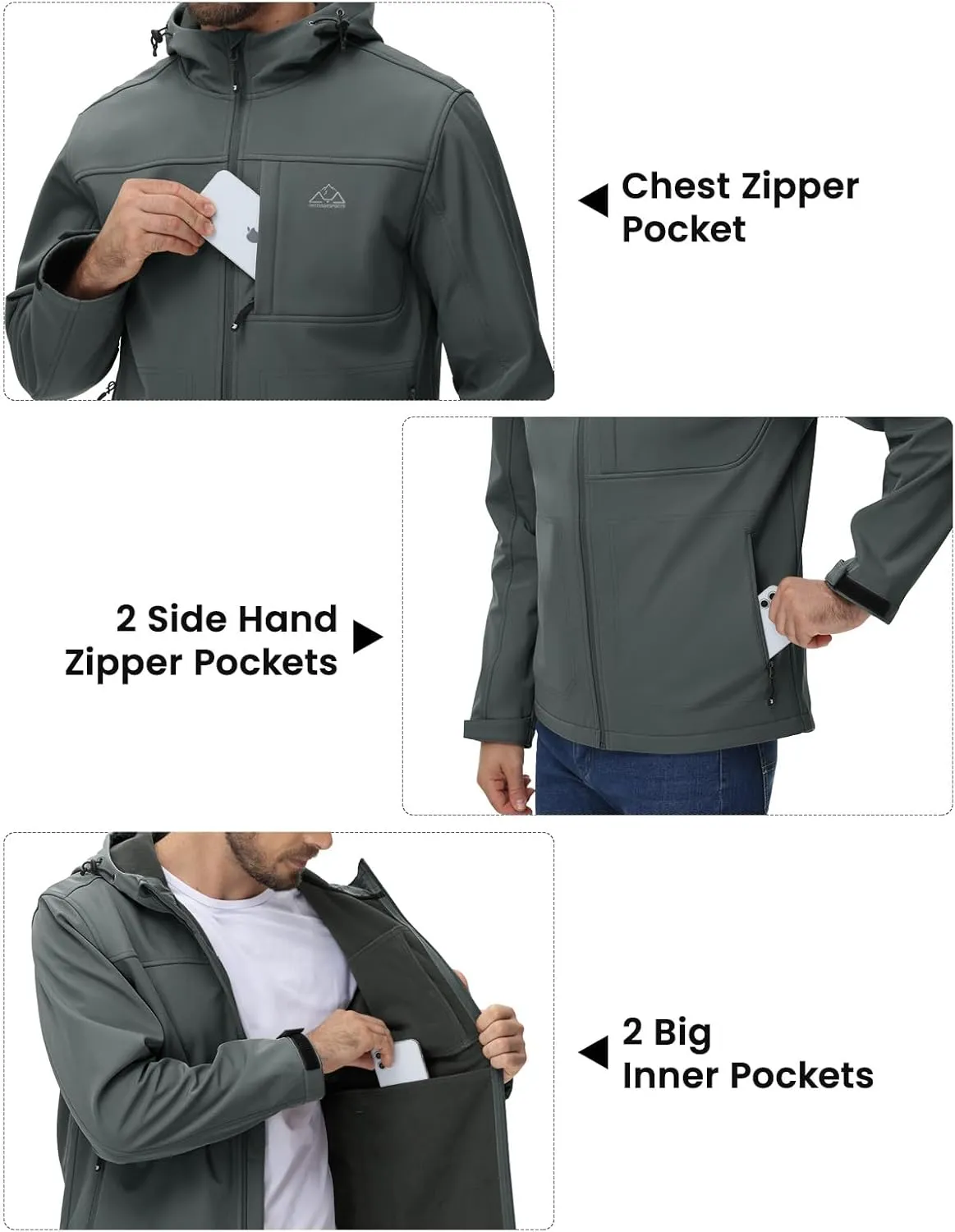 BGOWATU Men's Softshell Jacket Fall Winter Warm Fleece Lined Hooded Jacket Lightweight Windbreaker Casual Coats with Pockets