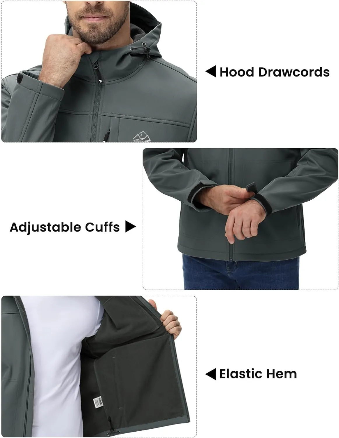 BGOWATU Men's Softshell Jacket Fall Winter Warm Fleece Lined Hooded Jacket Lightweight Windbreaker Casual Coats with Pockets