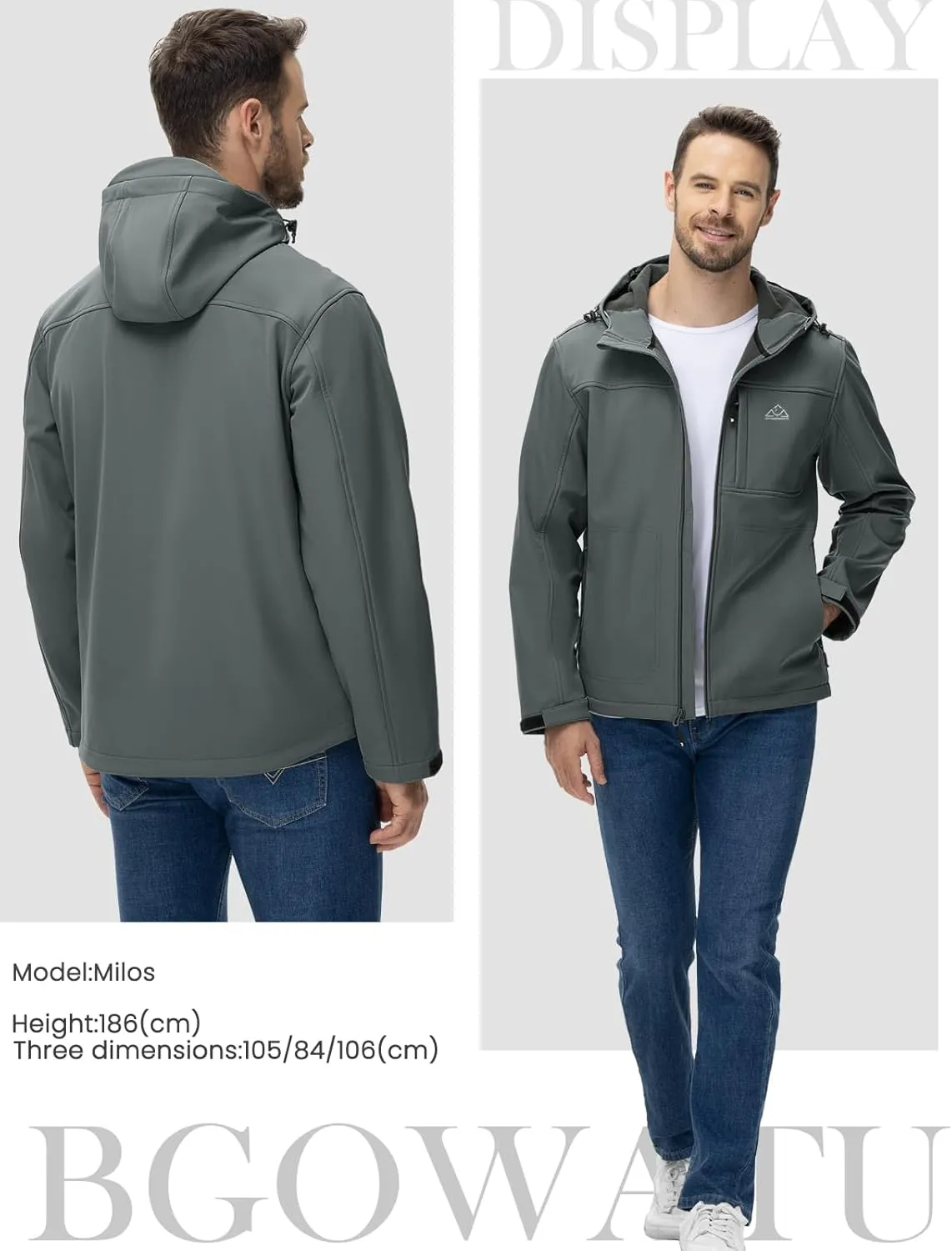 BGOWATU Men's Softshell Jacket Fall Winter Warm Fleece Lined Hooded Jacket Lightweight Windbreaker Casual Coats with Pockets