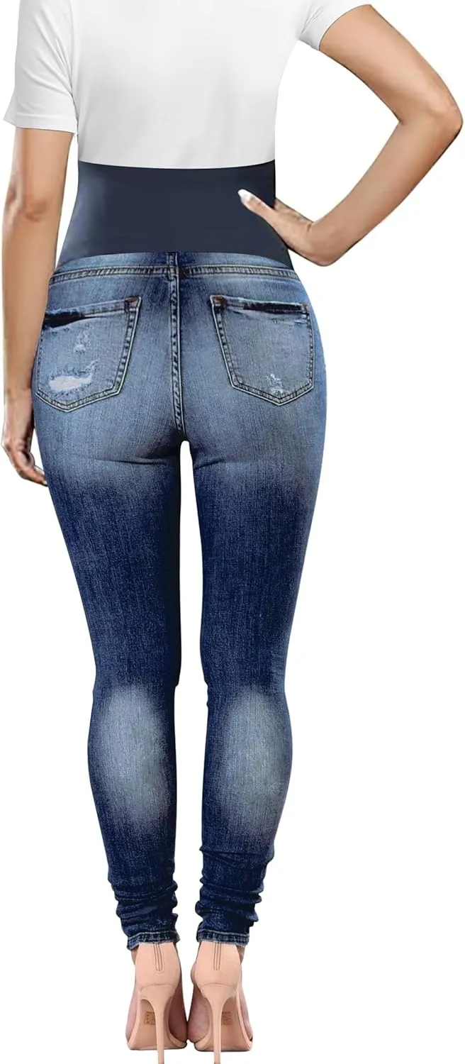 BISUAL Maternity Jeans Over The Belly Slim Stretch Maternity Pants Casual Maternity Work Pants
