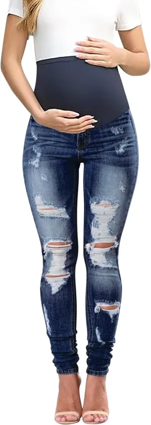 BISUAL Maternity Jeans Over The Belly Slim Stretch Maternity Pants Casual Maternity Work Pants