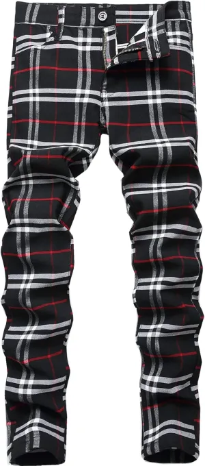 Boy's Khaki Chino Pants School Uniform Dress Plaid Skinny Fit Stretch Fashion Comfy Pants