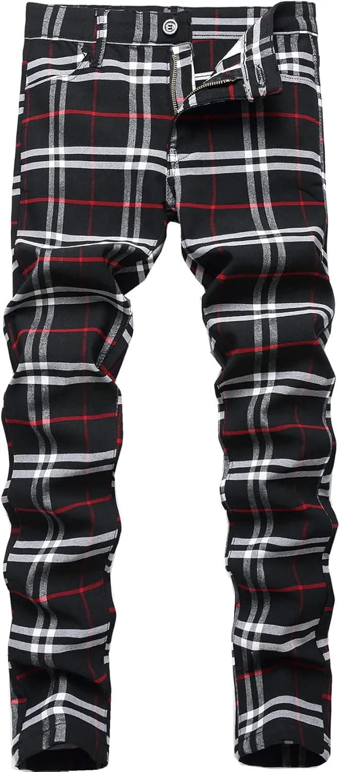 Boy's Khaki Chino Pants School Uniform Dress Plaid Skinny Fit Stretch Fashion Comfy Pants