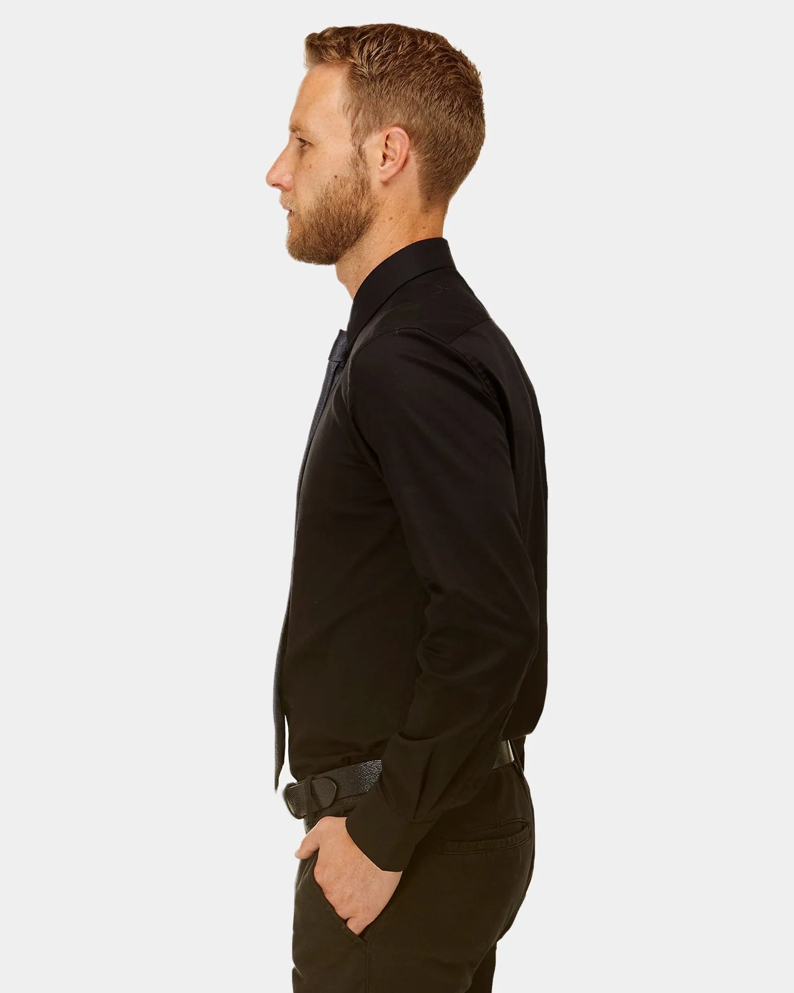 Brooksfield classic fit staple business shirt in black BFC991