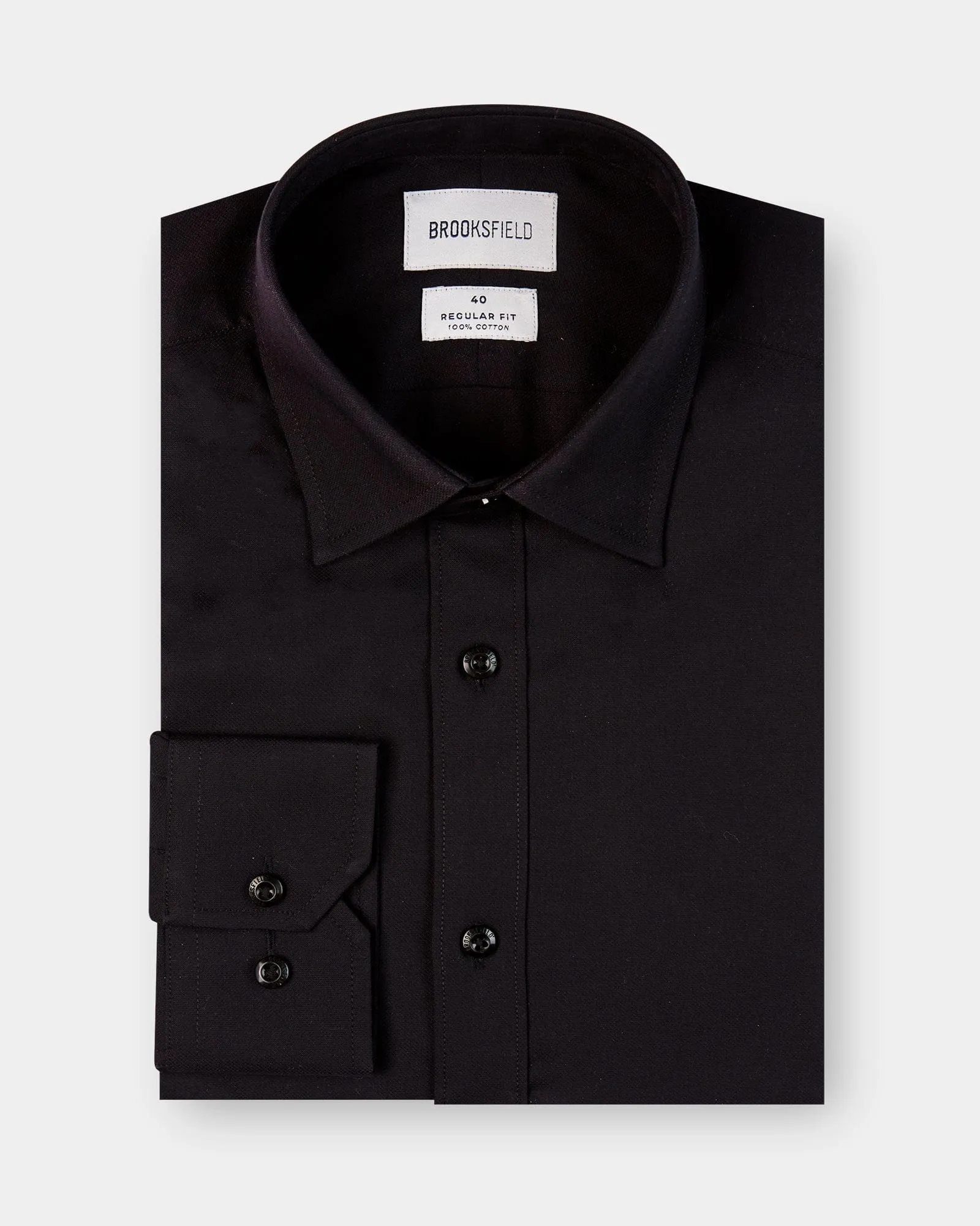 Brooksfield classic fit staple business shirt in black BFC991