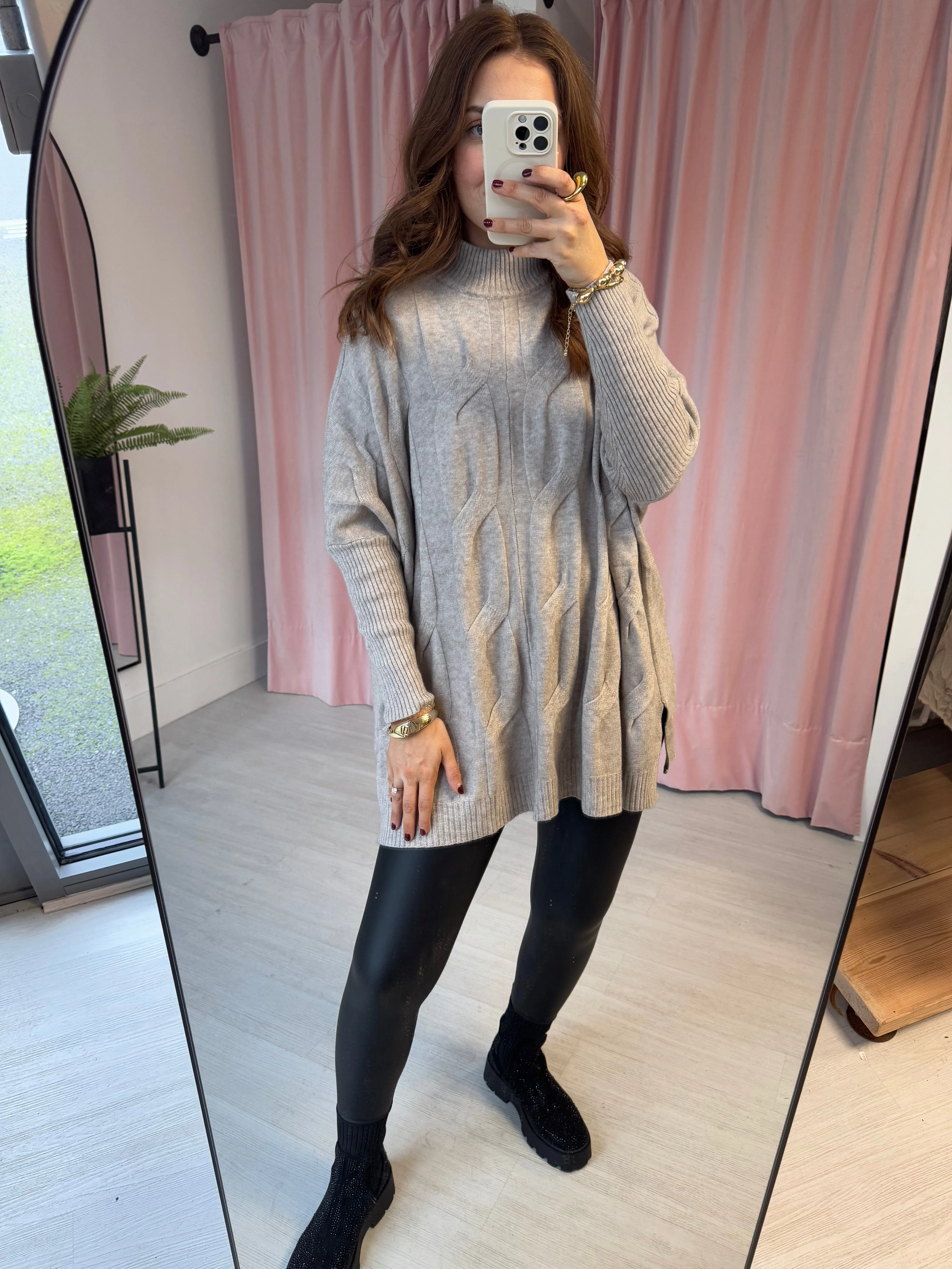 Cable Front High Neck Jumper - Mocha