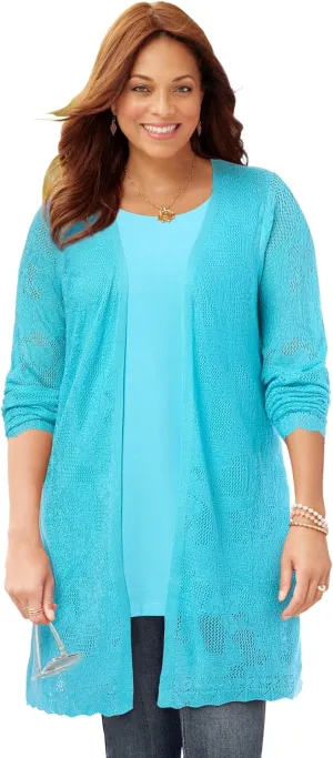 Catherines Women's Plus Size Pointelle Cardigan