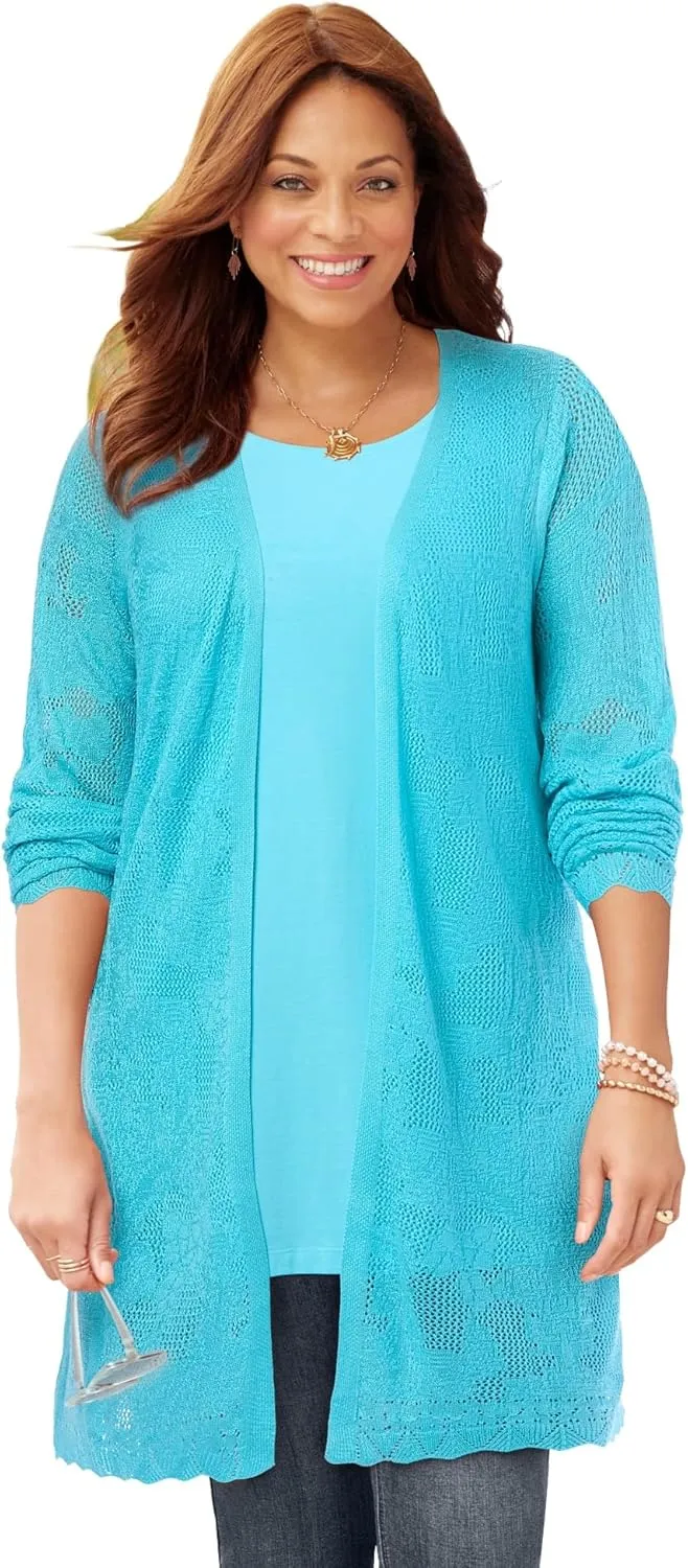 Catherines Women's Plus Size Pointelle Cardigan