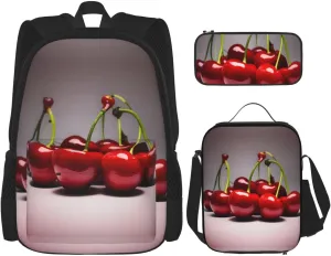 Chilean cherries Large capacity durable school bag   pencil case   lunch bag, accompany your children to study happily every day