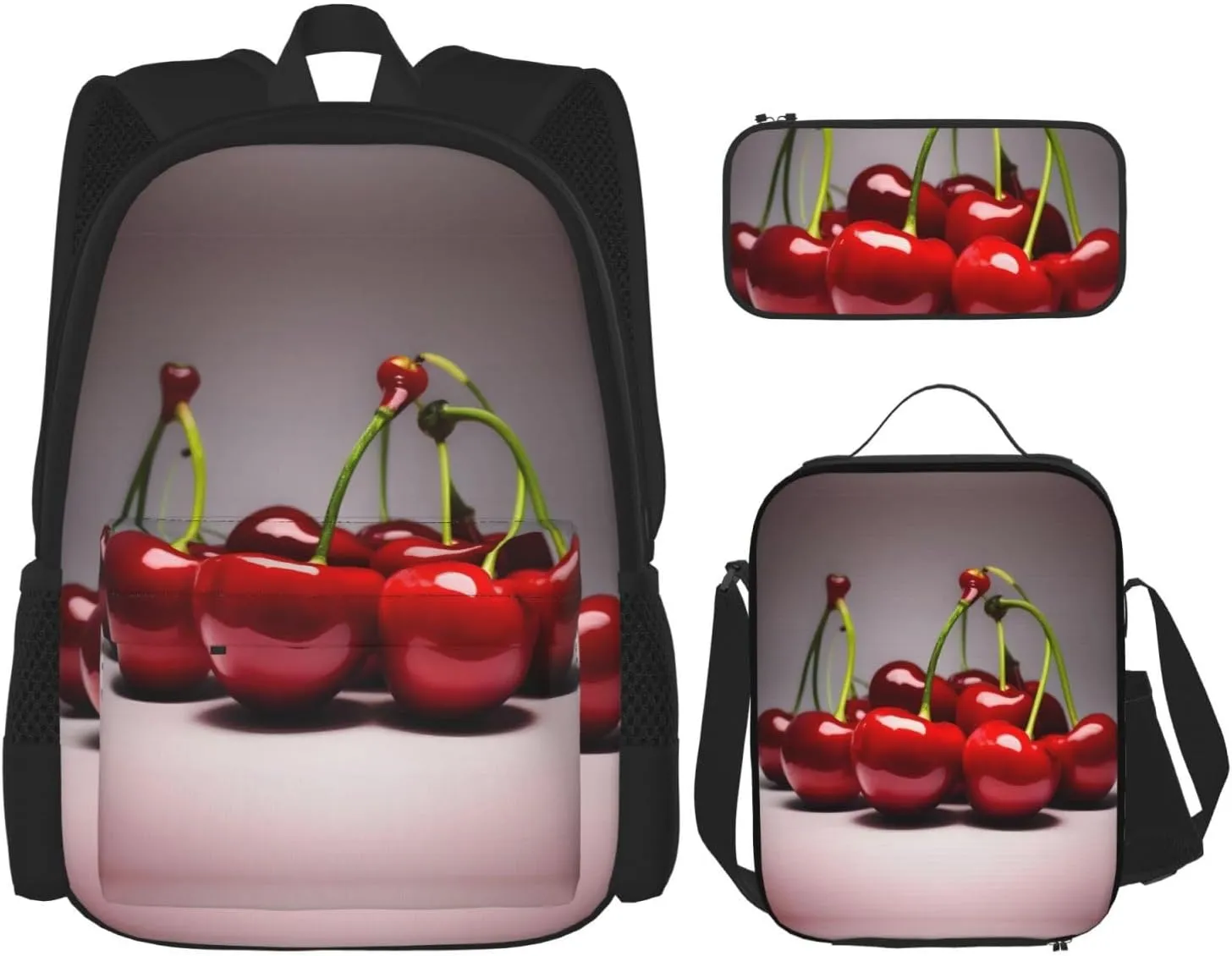 Chilean cherries Large capacity durable school bag   pencil case   lunch bag, accompany your children to study happily every day